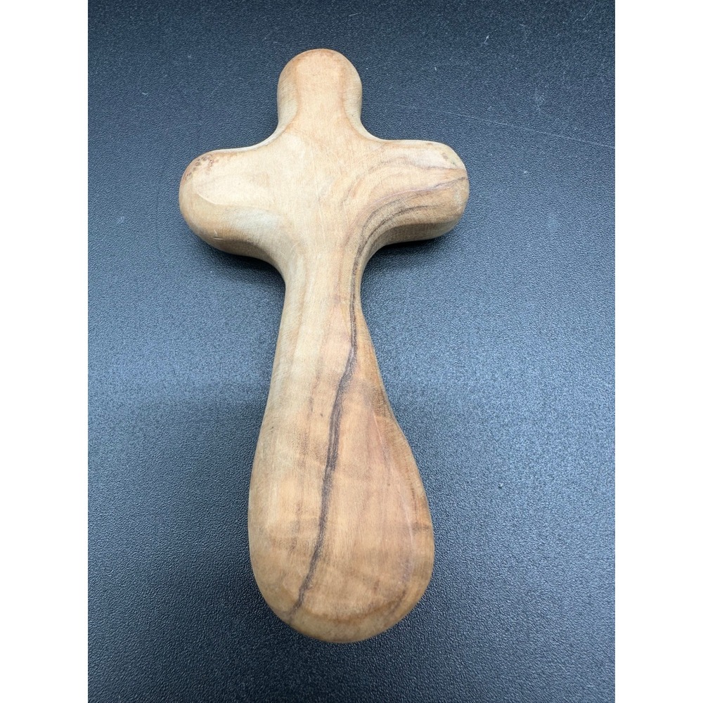 Olive Wood Comfort Cross Handheld Prayer Palm Cross 4 Inch Hand Carved Wood - Picture 3 of 5